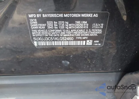 2019 BMW X4 xDrive30I z USA, uszkodzony, nr VIN 5UXUJ3C51KLG52460